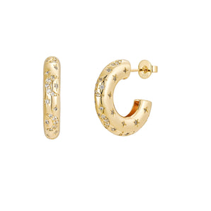 Malibu Sunday Chunky Gold Hoop Earrings – 18k Gold Plated with Moon & Star Details