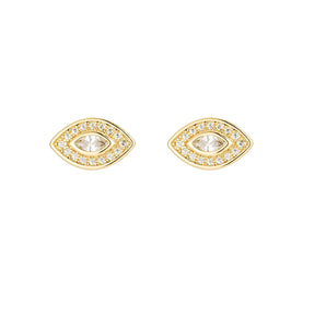 18k Gold Evil Eye Stud Earrings - 18K Gold Plated Delicate Minimalist Earrings with White Zircon Stones | Symbolic Protection Jewelry for Women, Gift for Her
