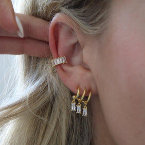 18k Gold Luxe Ear Cuff - Minimalist Clip-on Ear Cuff Gold Plated Simple Design Non-Pierced for Women Zircon Sterling Silver Diamond Luxe Earrings Non Tarnish Hypoallergenic