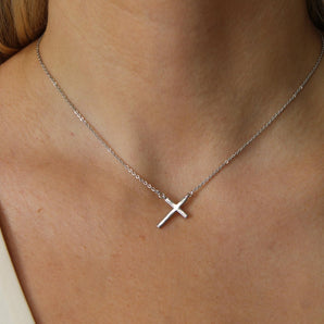Malibu Sunday Dainty Sideways Cross Necklace for Women | Silver Cross Choker Necklace | Choker Necklaces for Women | Minimalist Cross Jewelry | Side Cross Choker Necklace