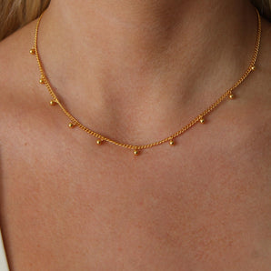 18K Gold Necklace – Adjustable Curb Chain with Cubic Zirconia Pendant, Dainty & Tarnish-Free