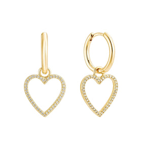 Heart Huggie Hoop Earrings – 18K Gold Plated Dainty Hoops with Zircon Stones for Women – Gold Heart Dangle Earrings by Malibu Sunday