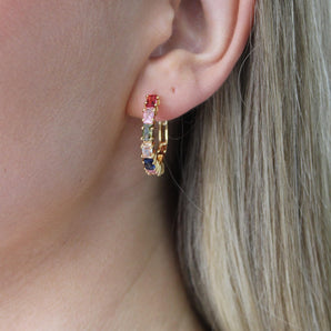 Malibu Sunday Colorful Hoop Earrings + Dainty Gold Hoops with Multicolored Gems | Fun Jewelry for Women | Rainbow Earrings by Malibu Sunday