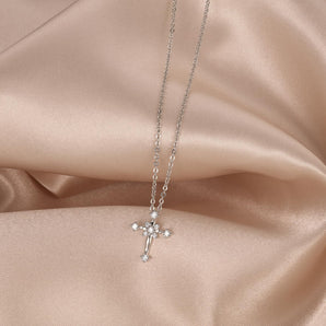 Cross Pendant Necklace – White Gold Plated with Pave Cubic Zirconia, Elegant Everyday Jewelry