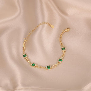 Emerald Link Bracelet – 18K Gold Plated Adjustable Bracelet with Emerald Green Accent