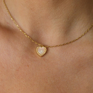 Malibu Sunday Dainty Heart Necklace for Women + Soft Opal Glow | Romantic Gold Jewelry Gift | Pink Opal Heart Pendant Necklace by Malibu Sunday
