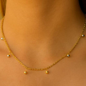 Malibu Sunday 18k Gold Mini Beads Chain Necklace - Gold Plated Chains, Dainty Bead, Ball Gold Chain, Charm Necklace Dainty Delicate Necklace for Women Non Tarnish Hypoallergenic Adjustable