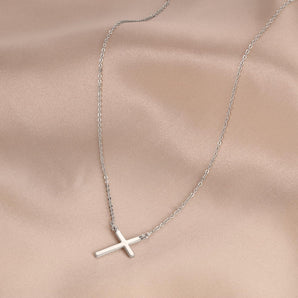 Malibu Sunday Dainty Sideways Cross Necklace – Silver Minimalist Choker