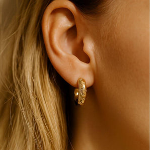 Chunky Gold Hoop Earrings – 18K Gold Plated Hoops with Moon & Star Celestial Details – Bold, Lightweight Earrings for Women by Malibu Sunday