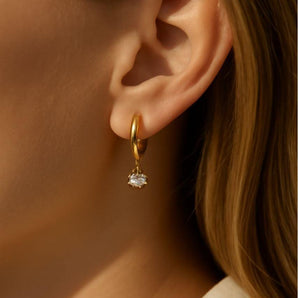 Dawn Diamond Drop Huggie Earrings – 18K Gold Plated Brass Hoops with Cubic Zirconia Charm – Hypoallergenic, Lightweight & Elegant Gold Huggies for Women by Malibu Sunday