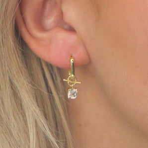 Adley Gold Toggle Earrings with White Zircon