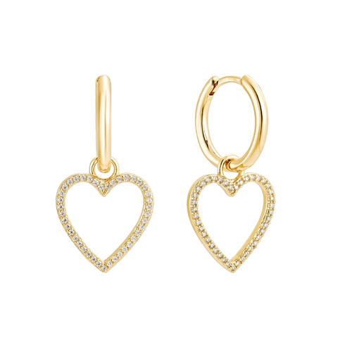 Bailey Heart Huggie Hoop Earrings - 18k Gold Plated with Zircon, Dainty Gold Heart Necklace for Women 