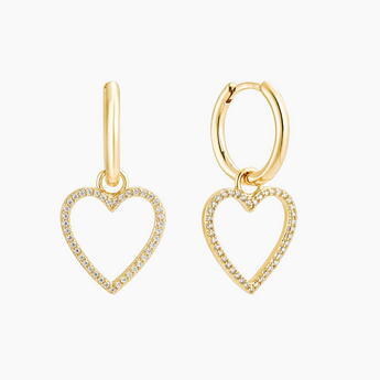 Bailey Heart Huggie Hoop Earrings - 18k Gold Plated with Zircon, Dainty Gold Heart Necklace for Women 