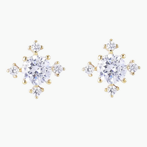 Bryn Snowflake Stud Earrings - 18k Gold Plated with Cubic Zirconia