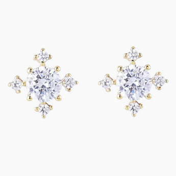 Bryn Snowflake Stud Earrings - 18k Gold Plated with Cubic Zirconia