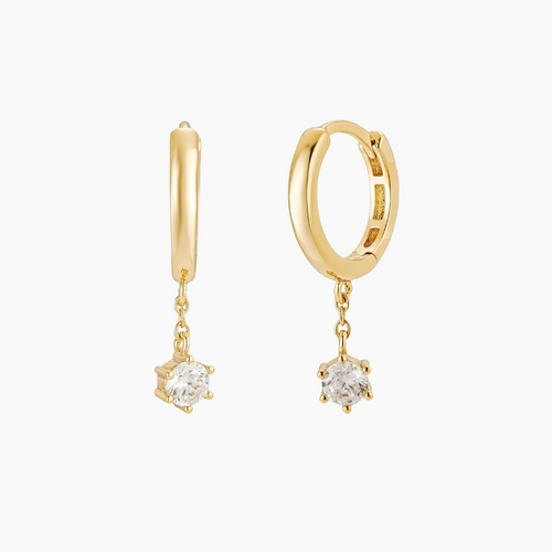 Dawn Diamond Drop Huggie Earrings - 18k Gold Plated Hoops Earrings, Zircon, Sterling Silver, Cubic Zirconia, Hoops Earrings for Women