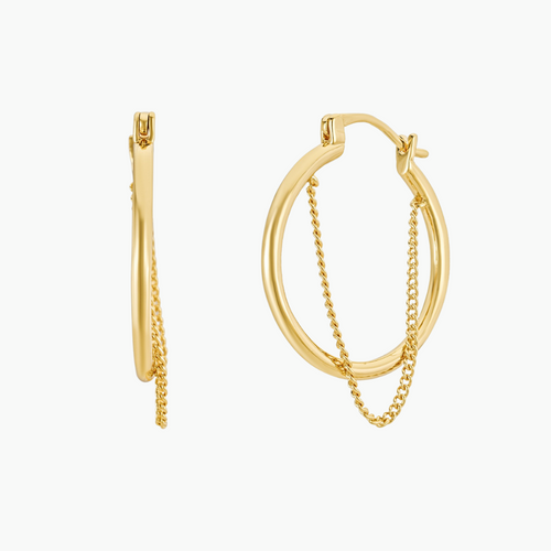 Emory Chain Detail Hoop Earrings - 18k Gold Plated Hoops Earrings, Hoops Earrings for Women