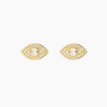 Evil Eye Stud Earrings - 18k Gold Plated Stud Earrings, Zircon, Sterling Silver