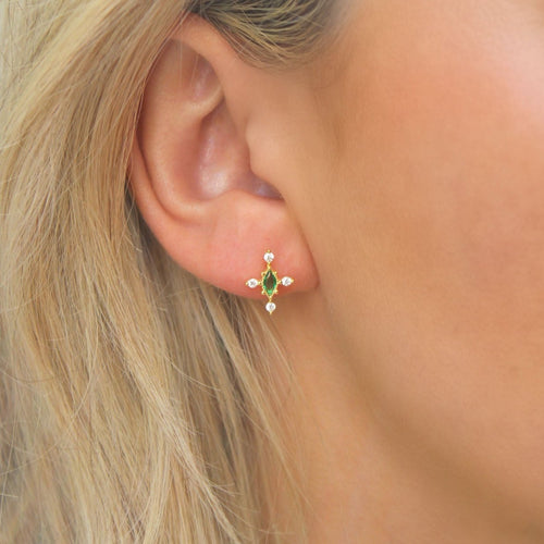 Jett Stud Earrings - Emerald and Diamond Stud Earrings for Women Trendy Minimalist Non Tarnish