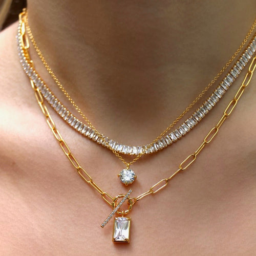 Hayden Diamond Toggle Necklace with Paperclip Chain - 18K Gold Necklace Diamond Pendant