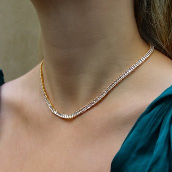 Sloan Baguette Necklace - Tennis Necklace for Women, 18k Gold Plated Cubic Zirconia Baguette Tennis Chain Cuban Choker Necklace Dainty Jewelry Gifts