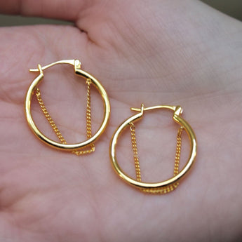 Emory Chain Detail Hoop Earrings - 18k Gold Plated Hoops Earrings, Hoops Earrings for Women