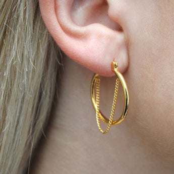 Emory Chain Detail Hoop Earrings - 18k Gold Plated Hoops Earrings, Hoops Earrings for Women