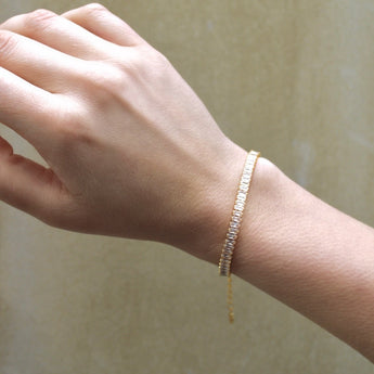 Rylan Baguette Bracelet - 18k Gold Plated, Zircon, Tennis Bracelet, Stacking Bracelet, Diamond Baguette Bracelet, Dainty Chain Simple Jewelry Cute Handmade Minimalist for Her