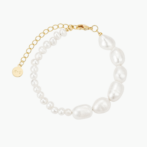 Casey Half-Chunky Freshwater Pearl Bracelet - Pearl and Gold Bracelets