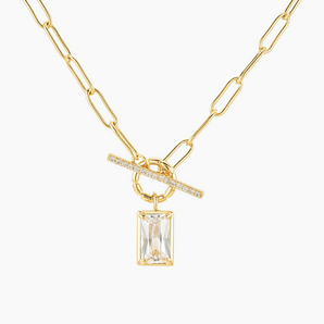 Hayden Diamond Toggle Necklace with Paperclip Chain - 18K Gold Necklace Diamond Pendant