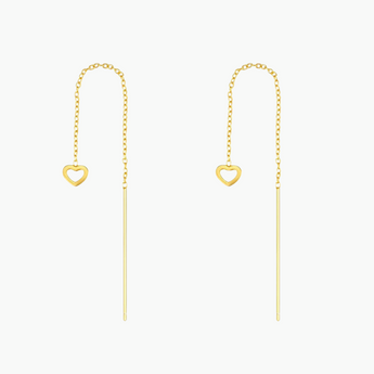 Heartly Chain Threader Earrings - 18k Gold Plated, Sterling Silver, Drop Earrings, Heart Dangle, Minimalist, Tassel Earrings for Women