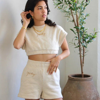 Quilted Crop Top and Sweat Shorts, Lounge Wear, Lounge Wear Set, Cozy Outfit