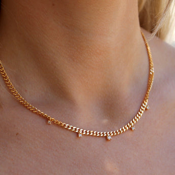 Pixie Chain Diamond Dangle Necklace - 18k Gold Plated, Zircon, Minimalist, Layering, Chain Necklace