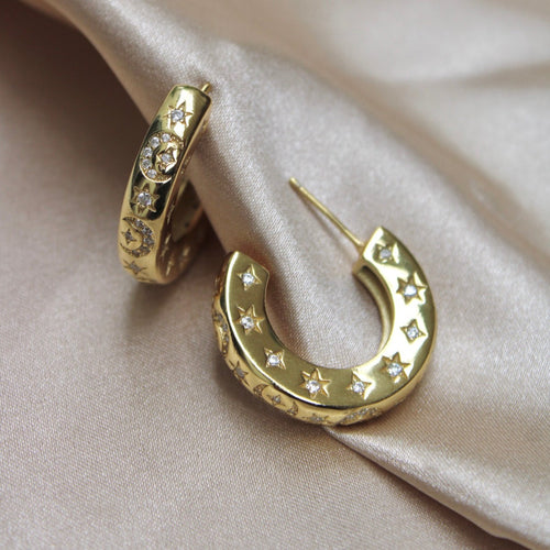 Blair Hoops Chunky Celestial Hoop Earrings - 18k Gold Plated Hoops Earrings