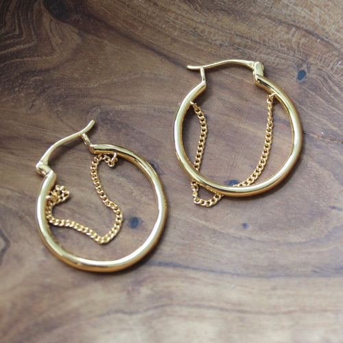 Emory Chain Detail Hoop Earrings - 18k Gold Plated Hoops Earrings, Hoops Earrings for Women