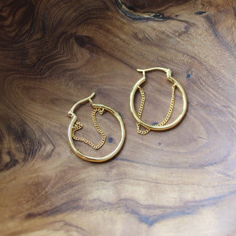 Emory Chain Detail Hoop Earrings - 18k Gold Plated Hoops Earrings, Hoops Earrings for Women