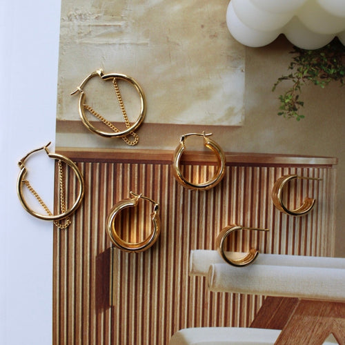 Carmen Triple Chunky Hoop Earrings - 18k Gold Plated, Chunky Gold Earrings