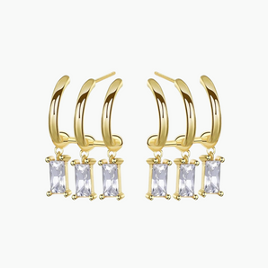 Kaia Triple Hoops Earrings with Diamond - 18k Gold Plated Triple Hoop Earrings, Layered Look, Zircon, Sterling Silver, Hoops Earrings, Diamond Earring, Earrings for Women