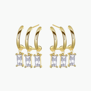 Kaia Triple Hoops Earrings with Diamond - 18k Gold Plated Triple Hoop Earrings, Layered Look, Zircon, Sterling Silver, Hoops Earrings, Diamond Earring, Earrings for Women