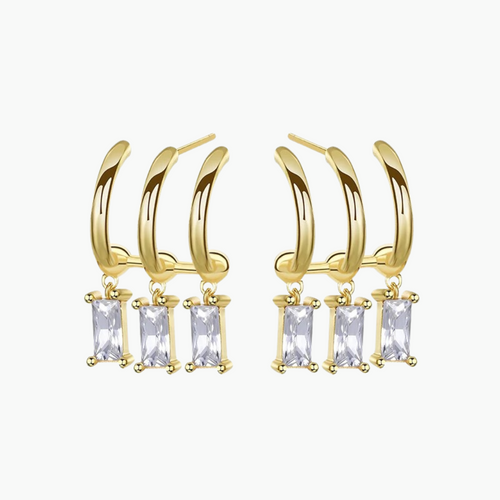 Kaia Triple Hoops Earrings with Diamond - 18k Gold Plated Triple Hoop Earrings, Layered Look, Zircon, Sterling Silver, Hoops Earrings, Diamond Earring, Earrings for Women