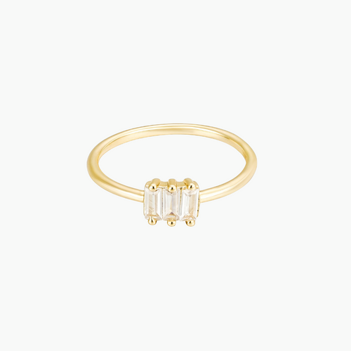 Quinn Triple Diamond Baguette Ring - 18k Gold Plated, Stacking Ring, Zircon, Sterling Silver, Minimalist, Cubic Zirconia