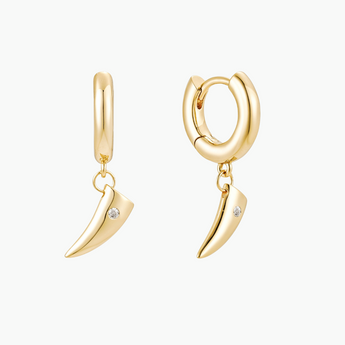 Shark Tooth Earrings - Dainty Hoop Earrings, 18k Gold Plated, Sterling Silver, Gold Huggie Hoop Earrings for Women Dangle Hoop Drop Minimalist Cubic Zirconia Jewelry Gift