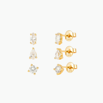 Skylar Stud Earring Set of 3 Pairs - 18k Gold Plated, Sterling Silver, Minimalist, Stacking Earrings, Zircon, Stud Earrings Set for Women&nbsp; Hypoallergenic Premium Cubic Zirconia Studs