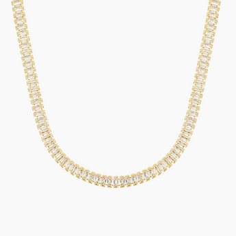 Sloan Baguette Necklace - Tennis Necklace for Women, 18k Gold Plated Cubic Zirconia Baguette Tennis Chain Cuban Choker Necklace Dainty Jewelry Gifts