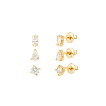 Skylar Stud Earring Set of 3 Pairs - 18k Gold Plated, Sterling Silver, Minimalist, Stacking Earrings, Zircon, Stud Earrings Set for Women&nbsp; Hypoallergenic Premium Cubic Zirconia Studs