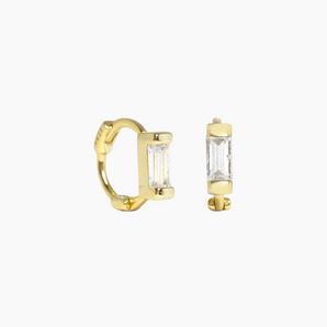 Zella Mini Huggie Earrings (White/Clear) - 18k Gold Plated, Huggie Earrings, Emerald, Zircon, Sterling Silver Mini Hoops Diamond Earrings for Women