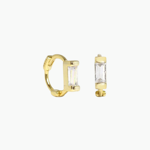 Zella Mini Huggie Earrings (White/Clear) - 18k Gold Plated, Huggie Earrings, Emerald, Zircon, Sterling Silver Mini Hoops Diamond Earrings for Women