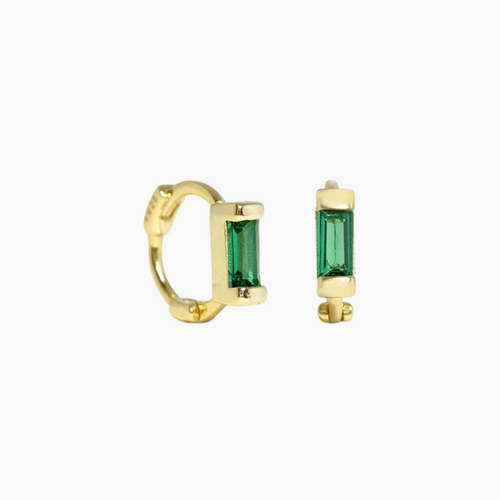 Zella Mini Huggie Earrings (Emerald) - 18k Gold Plated, Huggie Earrings, Emerald, Zircon, Sterling Silver Mini Hoops Earrings for Women