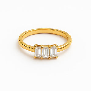 Malibu Sunday Gold Ring for Women – 18K Gold Plated Brass with Triple Baguette Cubic Zirconia – Tarnish-Free Jewelry, Ideal for Everyday Wear & Gifts