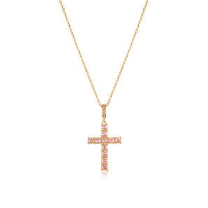 Malibu Sunday Cross Pendant Necklace, Pink CZ, 18k Gold Plated, 18-24 Inch Chain